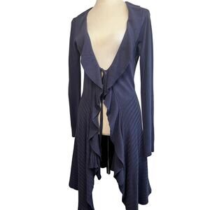BODY LINE Wool Cashmere Longline Open Front Cardigan | Draped Ruffle  | ~ Small